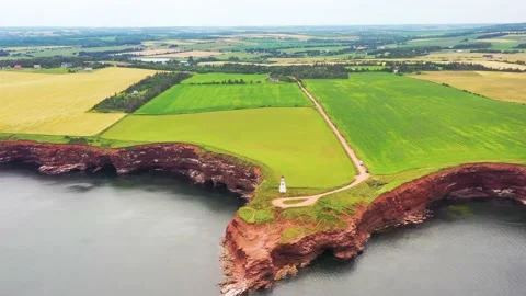 Aerial View of Cape Tryon Lighthouse, Prince Edward Island, Canada -20 Vídeos de archivo 221456489