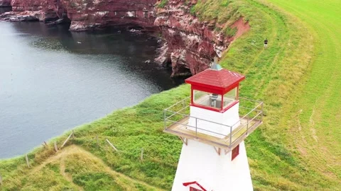 Aerial View of Cape Tryon Lighthouse, Prince Edward Island, Canada -22 Vídeos de archivo 221456490