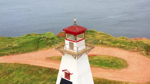 Aerial View of Cape Tryon Lighthouse, Prince Edward Island, Canada -21 Vídeos de archivo 221456491