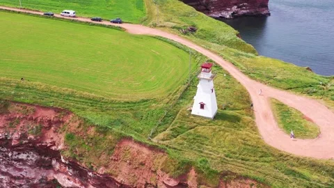 Aerial View of Cape Tryon Lighthouse, Prince Edward Island, Canada -1 Vídeos de archivo 221456493