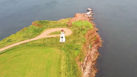 Aerial View of Cape Tryon Lighthouse, Prince Edward Island, Canada -3 Vídeos de archivo 221456499