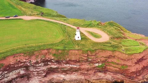 Aerial View of Cape Tryon Lighthouse, Prince Edward Island, Canada -4 Vídeos de archivo 221456500