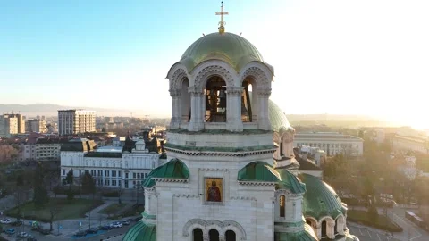 Аerial view of the capital of Bulgaria, Sofia and St. Alexander Nevsky Stock Footage 319942004