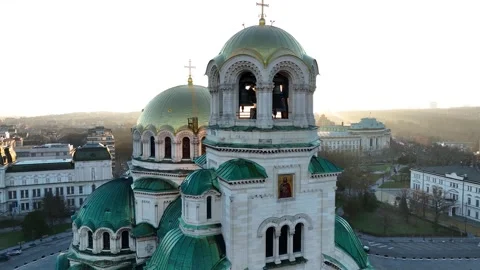 Аerial view of the capital of Bulgaria, Sofia and St. Alexander Nevsky Stock Footage 330611881