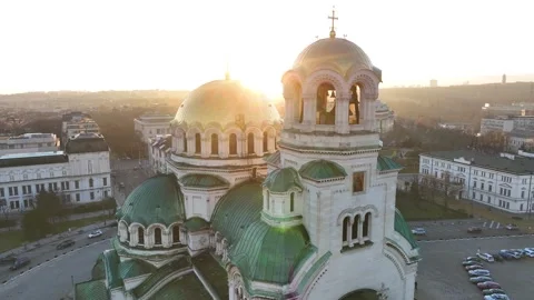 Аerial view of the capital of Bulgaria, Sofia and St. Alexander Nevsky Stock Footage 333697544