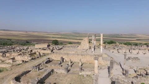 Aerial View of the Capitol Within Volubilis Archaeological Site, Morocco 库存影片 340852974