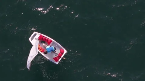 Aerial view of capsized sailboat in the Atlantic Ocean, Portugal. Stock Footage 340197629