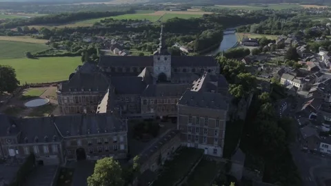 Aerial view captures historic Floreffe Abbey in Namur, Belgium Stock Footage 340263884