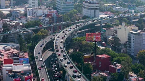 Aerial view capturing congested traffic on second level of Periférico at rush Stock Footage 321264439