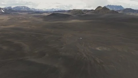 Aerial View Of Car Driving On Remote F208 Road In Iceland Highlands Stock Footage 344328424
