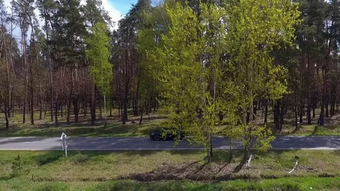 Aerial view of a car driving through scenic road. Stock Footage 78634474