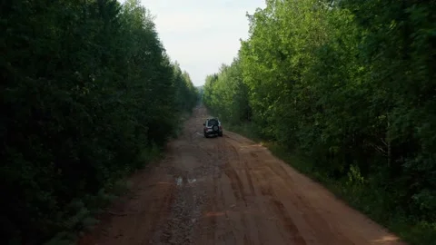 Aerial view of a car in the forest Stock Footage 171284489