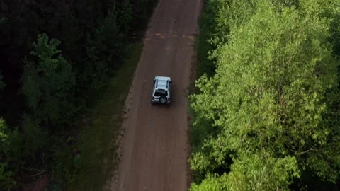 Aerial view of a car in the forest Stock Footage 186859593