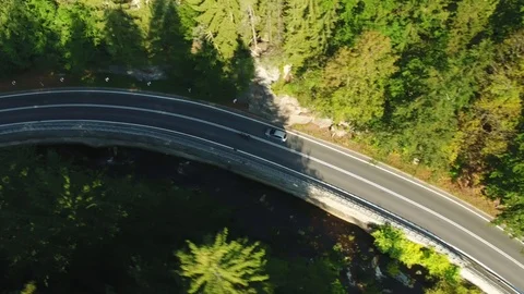 Aerial View Of The Car Going Through Countryside Area Stock Footage 116624978