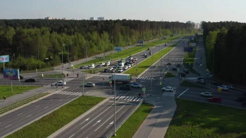 Aerial view of a car interchange Stock Footage 166097488