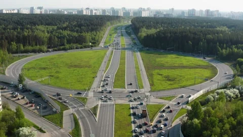Aerial view of a car interchange Stock Footage 166133719