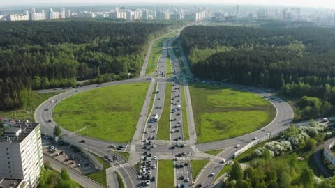 Aerial view of a car interchange Stock Footage 166135199