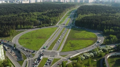 Aerial view of a car interchange Stock Footage 166137365