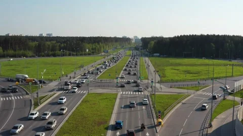 Aerial view of a car interchange Stock Footage 166392871