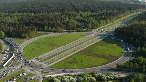 Aerial view of a car interchange Stock-Footage 166395629