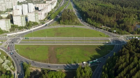 Aerial view of a car interchange Stock Footage 166399098