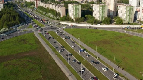 Aerial view of a car interchange Stock Footage 166403957