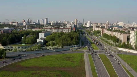 Aerial view of a car interchange Stock Footage 166411238