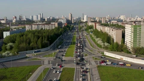 Aerial view of a car interchange Stock Footage 166417308