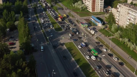 Aerial view of a car interchange Stock Footage 166419287