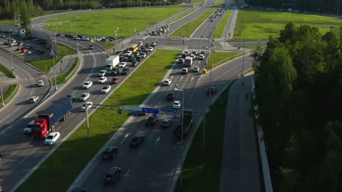 Aerial view of a car interchange Stock Footage 166419908