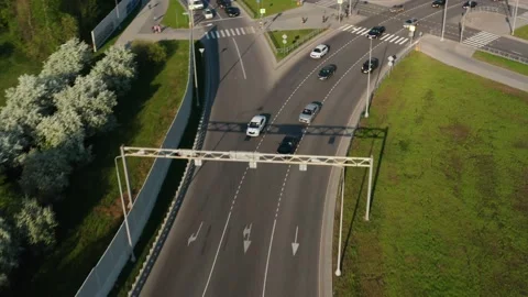 Aerial view of a car interchange Stock Footage 166421041