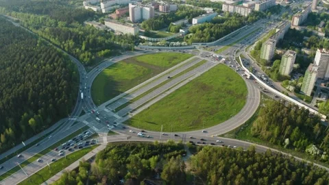 Aerial view of a car interchange Stock Footage 167071367