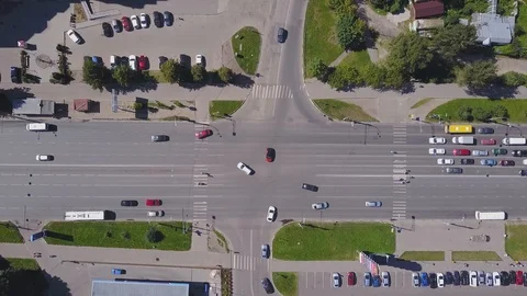 Aerial view of car intersection in the city Stock Footage 87208377
