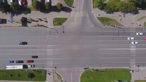 Aerial view of car intersection in the city Stock Footage 87323571
