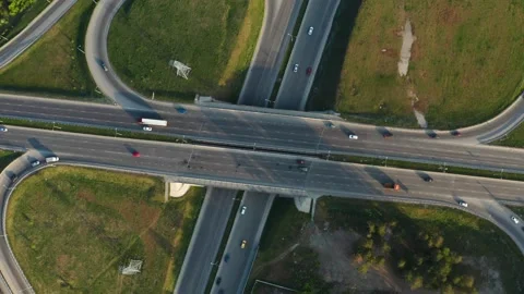 Aerial view of car traffic at the interchange Video stock 166156988