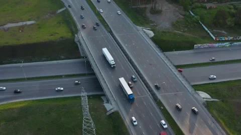 Aerial view of car traffic at the interchange Stock Footage 166174056