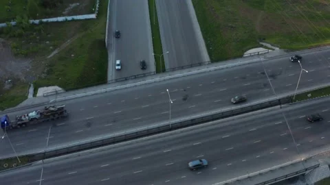 Aerial view of car traffic at the interchange Stock Footage 166423944