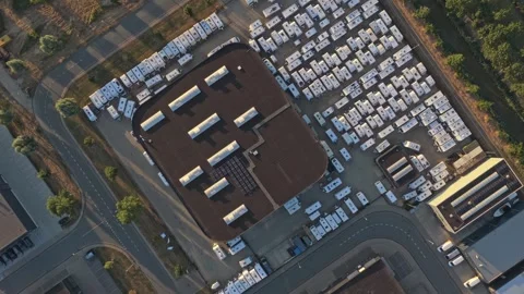 Aerial view of a caravan and campervan storage facility Stock Footage 342809106