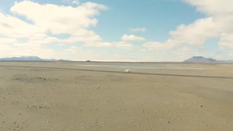 Aerial View of a caravan in Iceland Stock Footage 345225157