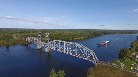 Aerial view of cargo barge on river Vídeo Stock 79613910
