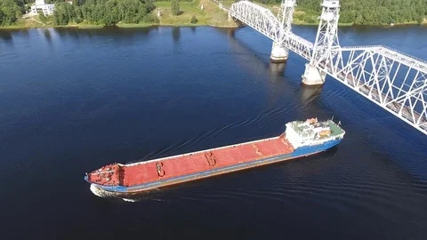 Aerial view of cargo barge on river Vídeo Stock 79613924