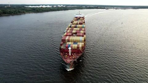 Aerial View Cargo Container Ship Moving Through the Water Stock Footage 163193338