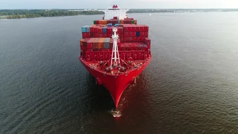 Aerial View Cargo Container Ship Moving Through the Water Stock Footage 163205926