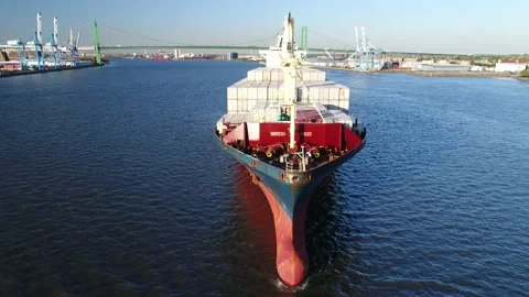 Aerial View Cargo Container Ship Moving Through the Water Stock Footage 163205933