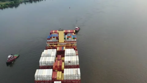 Aerial View Cargo Container Ship Moving Through the Water Stock Footage 164131999