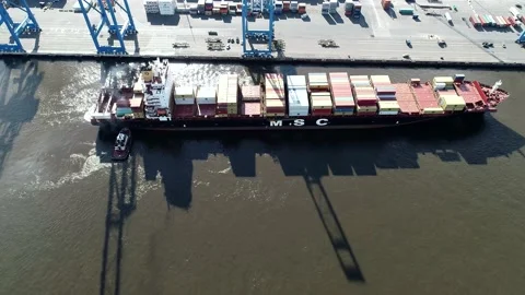 Aerial View of Cargo Container Ship Parking at Port Video stock 164132006