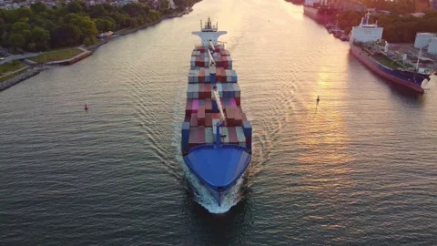 Aerial view of cargo container ship in the sea Stock Footage 196282984