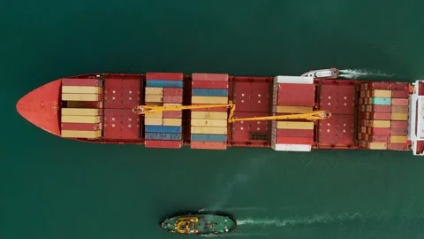 Aerial view of cargo container ship carrying containers for import and export Stock Footage 263234016