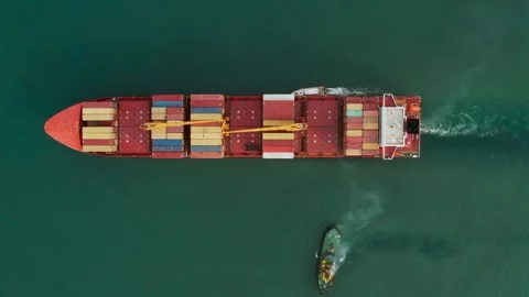 Aerial view of cargo container ship carrying containers for import and export Stock Footage 267980530