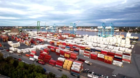 Aerial View of Cargo Container Shipping Port Stock Footage 163324530